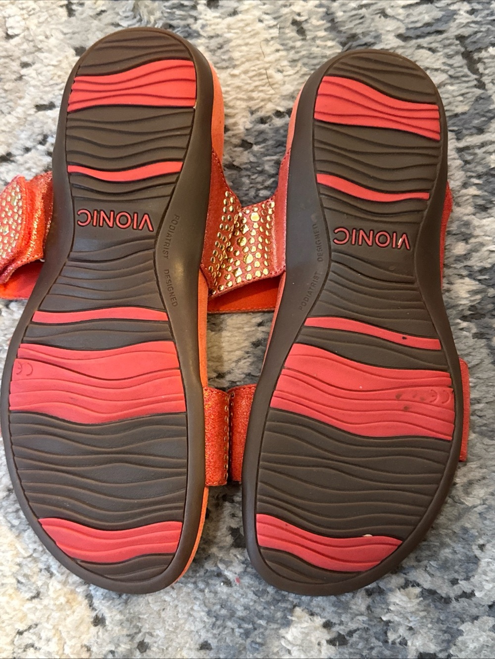 Vionic Samoa Sandals Orange Pink Gold stud Studded shoes slides two strap size 7 - Picture 6 of 6